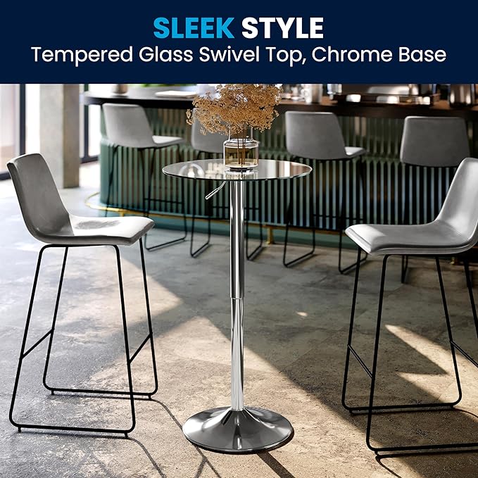 23.5'' Round Glass Cocktail Table with Adjustable Height Frame