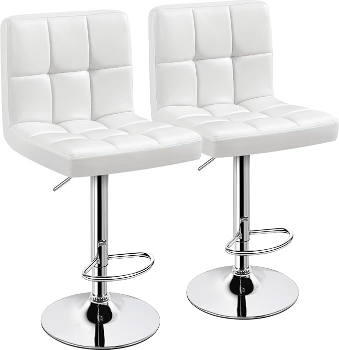 Bar Stools Set of 2, PU Leather Adjustable Swivel Barstools, Armless Hydraulic Kitchen Counter Bar Stool