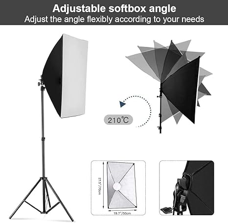 Softbox Lighting Kit, 2x19.7"x27.5" Photography Continuous Lighting System with 2pcs 85W 5700K E27 Socket LED Bulbs and Remote